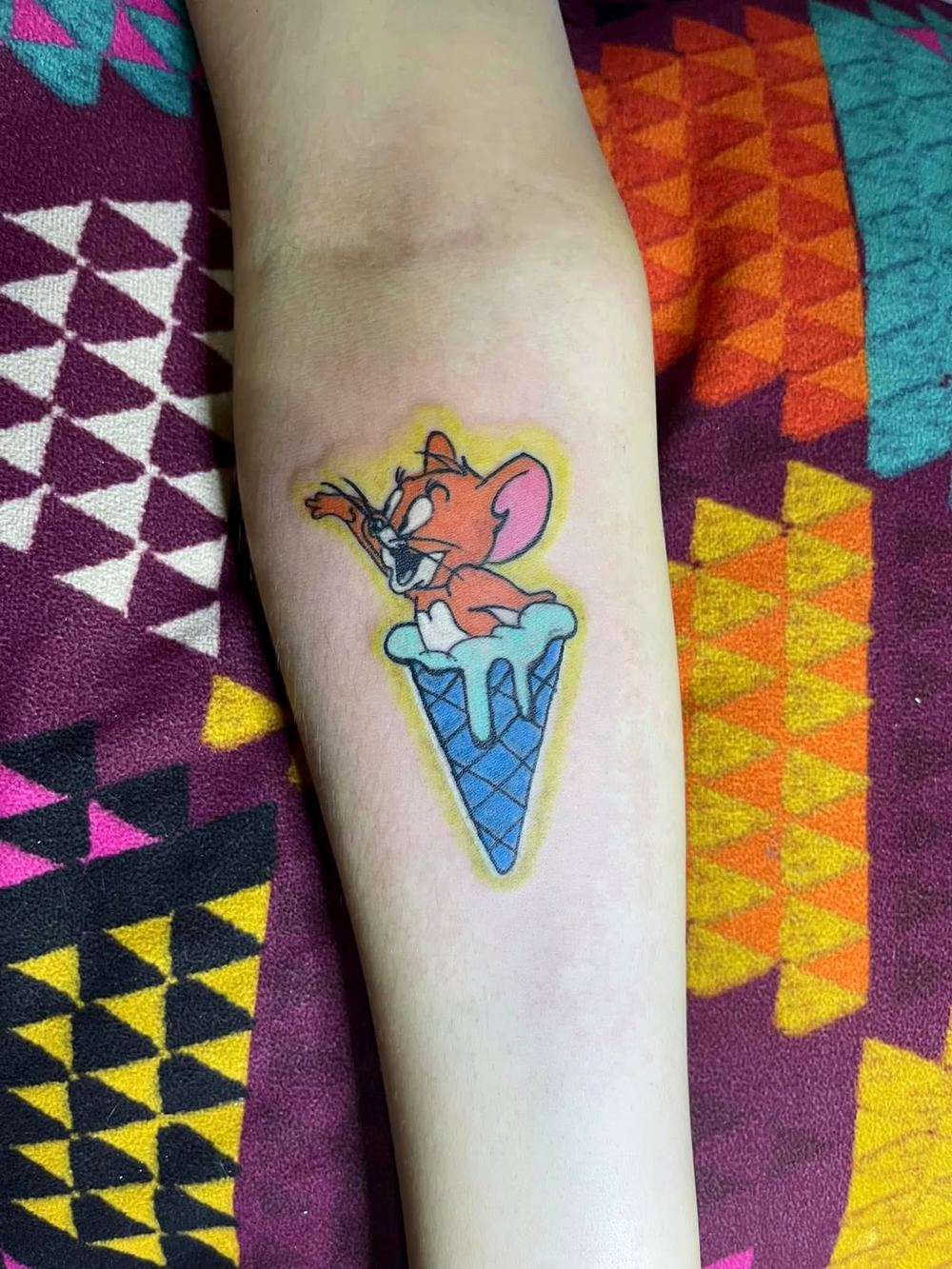 Colour cartoon piece on the forearm